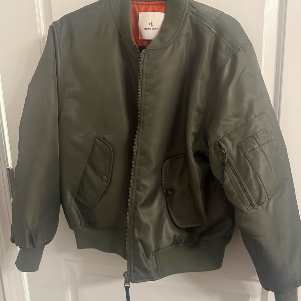 Anine Bing Khaki Bomber Jacket with Orange Lining - Picture 5 of 5